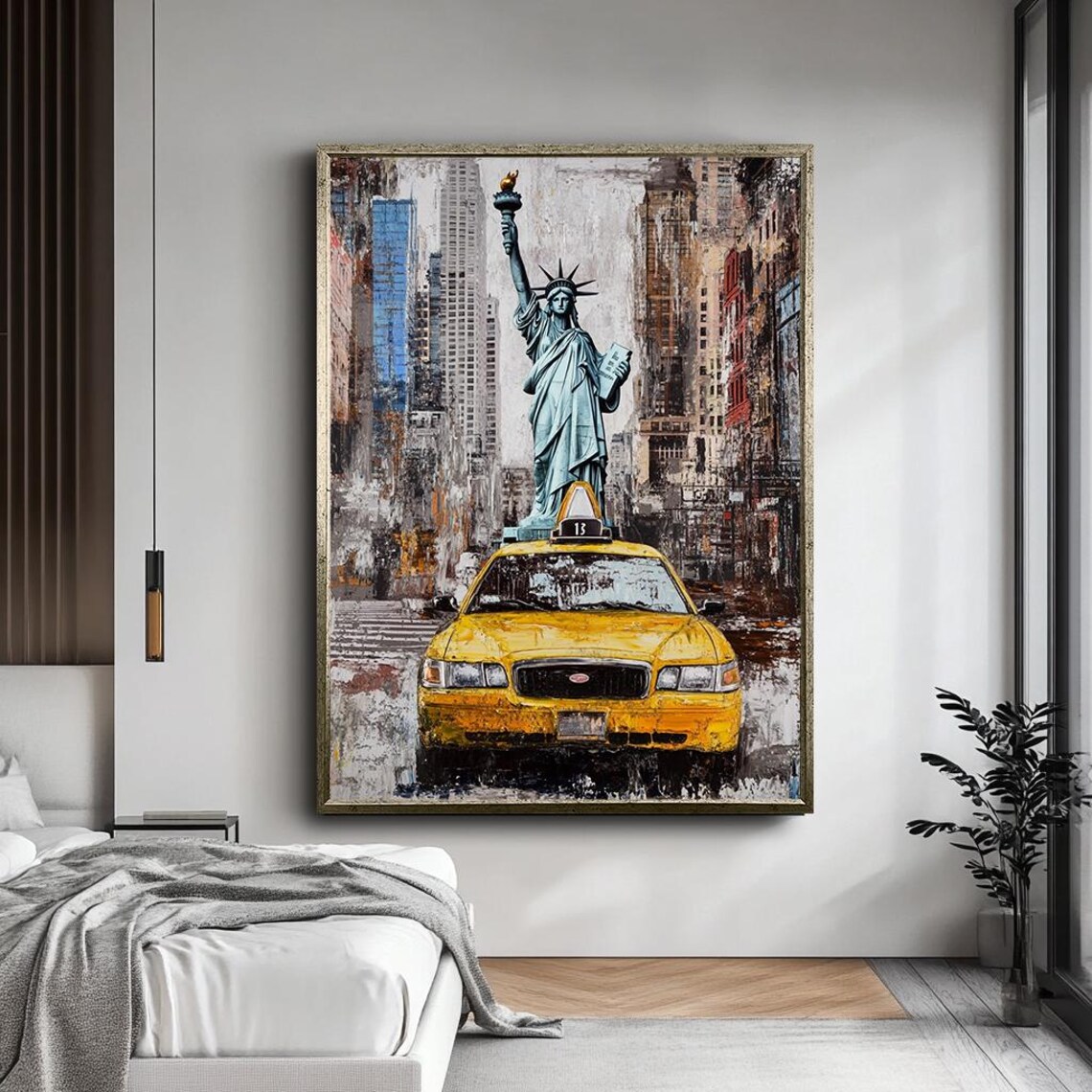 Statue Of Liberty Riding Yellow Taxi New York City Street Art Poster - Image 3