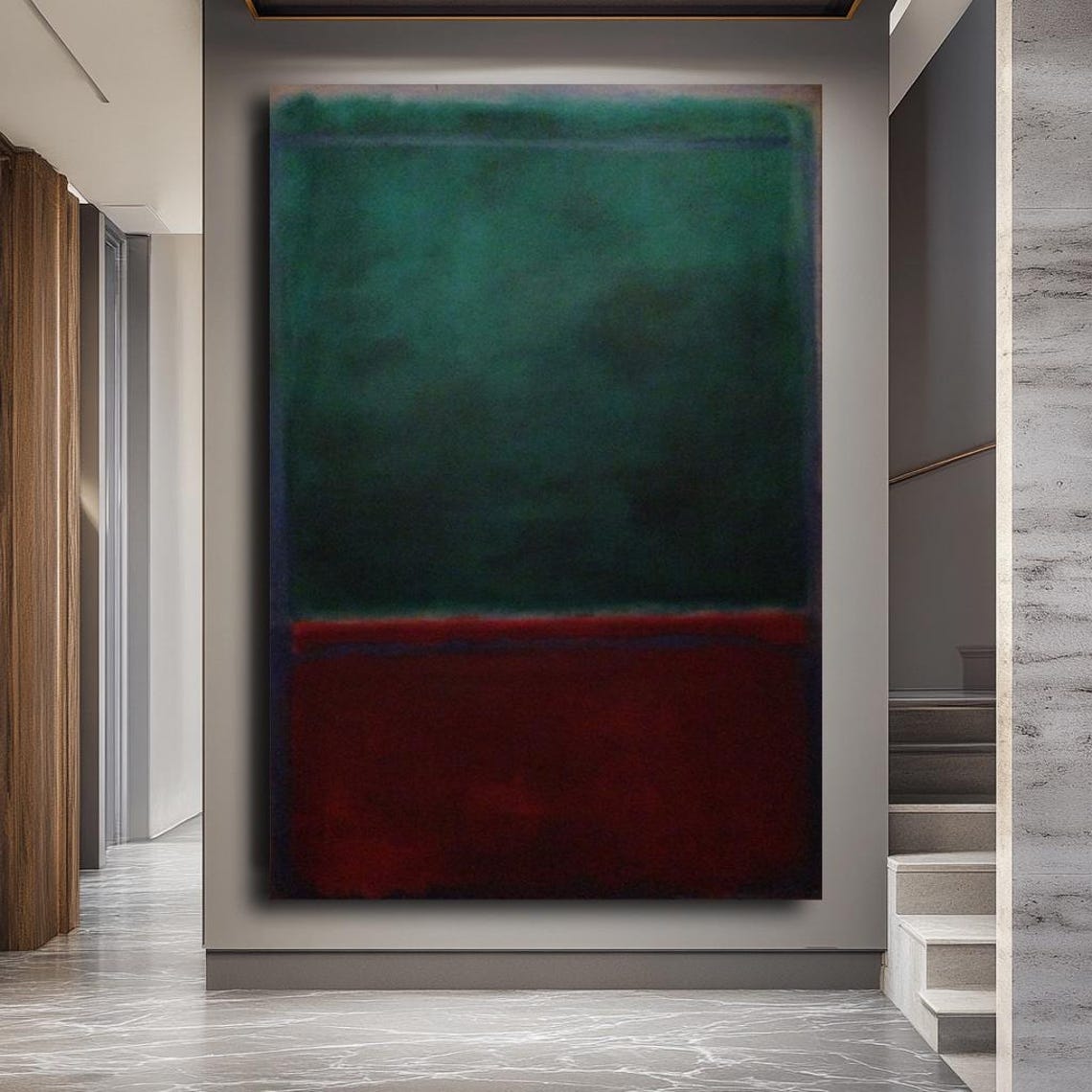 Mark Rothko Style Deep Green Crimson Red Color Field Abstract Poster - Image 5