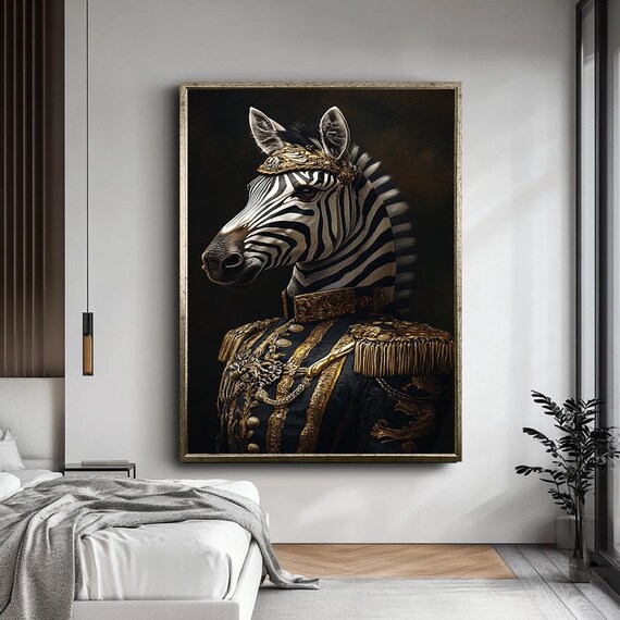 Royal Zebra Regal Military Attire Noble Animal Portrait Whimsical Print