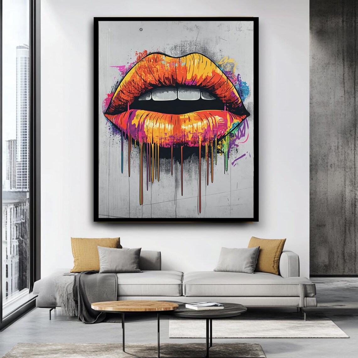 Vibrant Dripping Lips Pop Art Colorful Urban Street Art Poster - Image 3