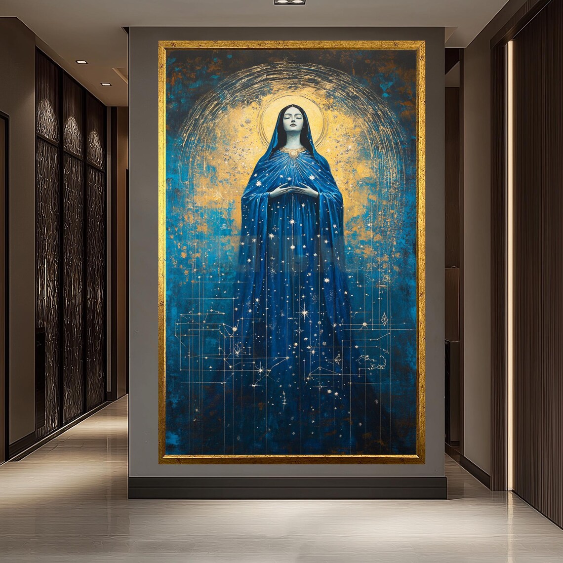 Celestial Virgin Mary Art Print, Starry Night Madonna