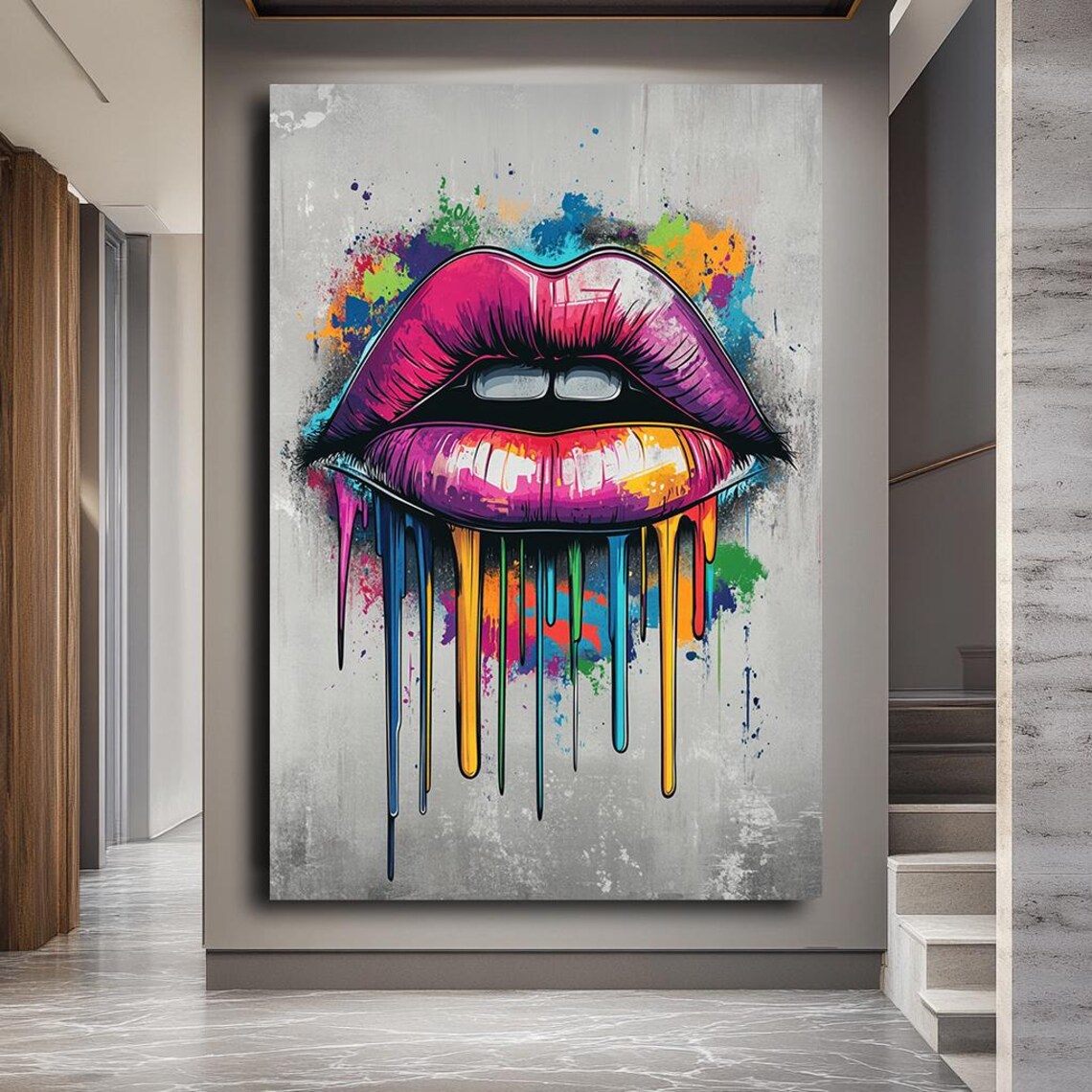 Colorful Dripping Lips Pop Art, Street Art Print - Image 3