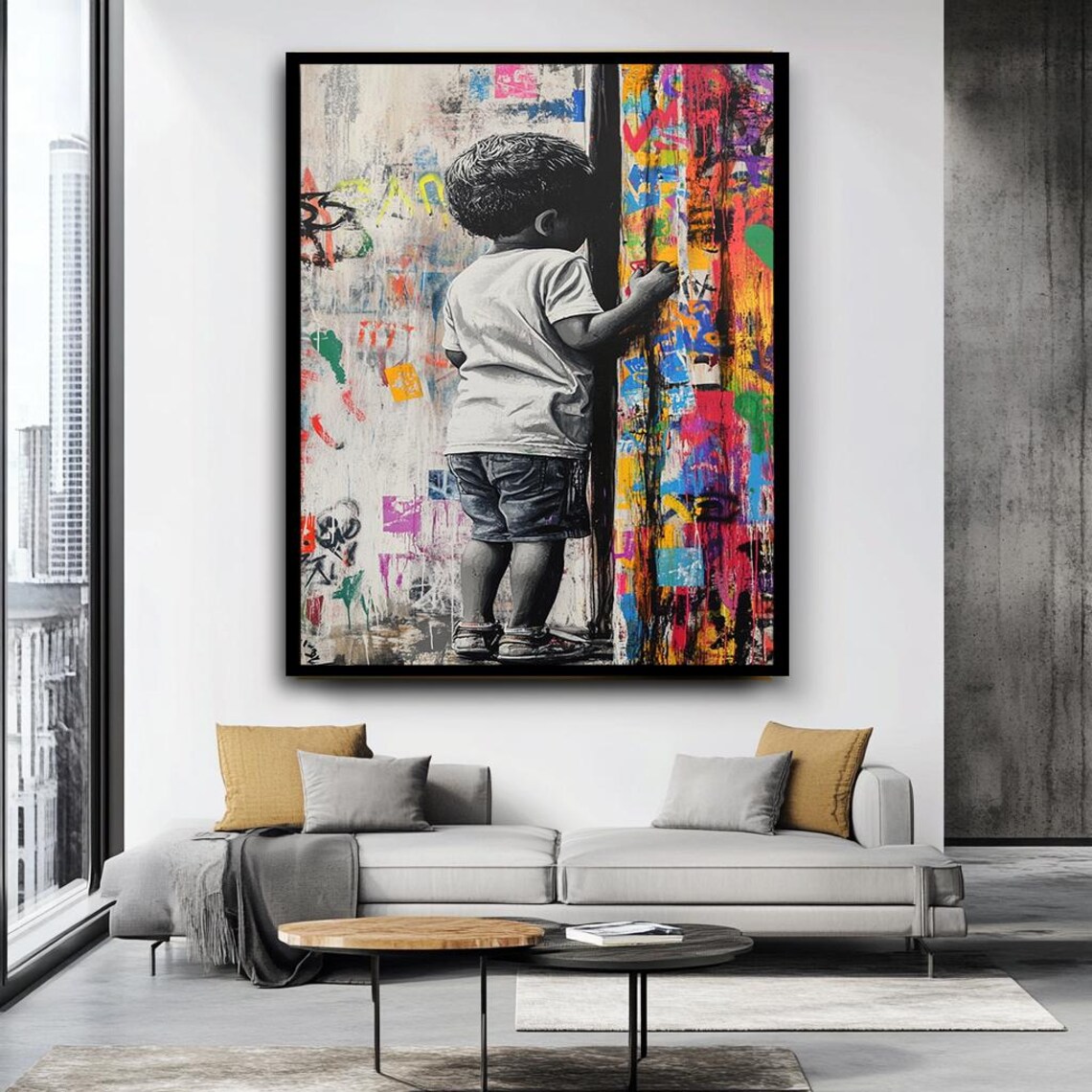 Young Child Colorful Graffiti Wall Urban Street Art Modern Poster - Image 4