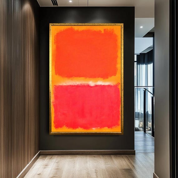 Mart Rothko Style Abstract Art Bold Red And Orange Color Block Painting Modern Minimalist Wall Decor