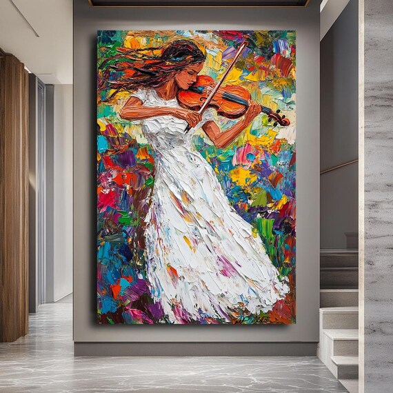 Colorful Violinist Abstract Woman Playing Violin