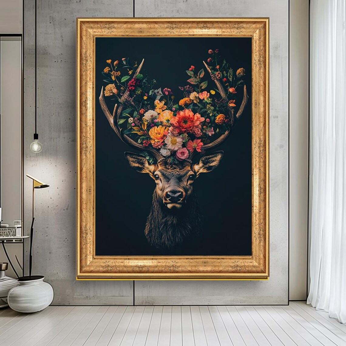 Floral Deer Art Print, Nature-Inspired Rustic Decor