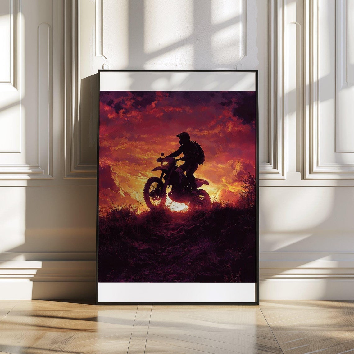 Dirt Bike Rider Sunset Wall Art Breath Taking Motorcycle Landscape Print Stunning Home Dcor Adventure Enthusiasts Gift Unframed