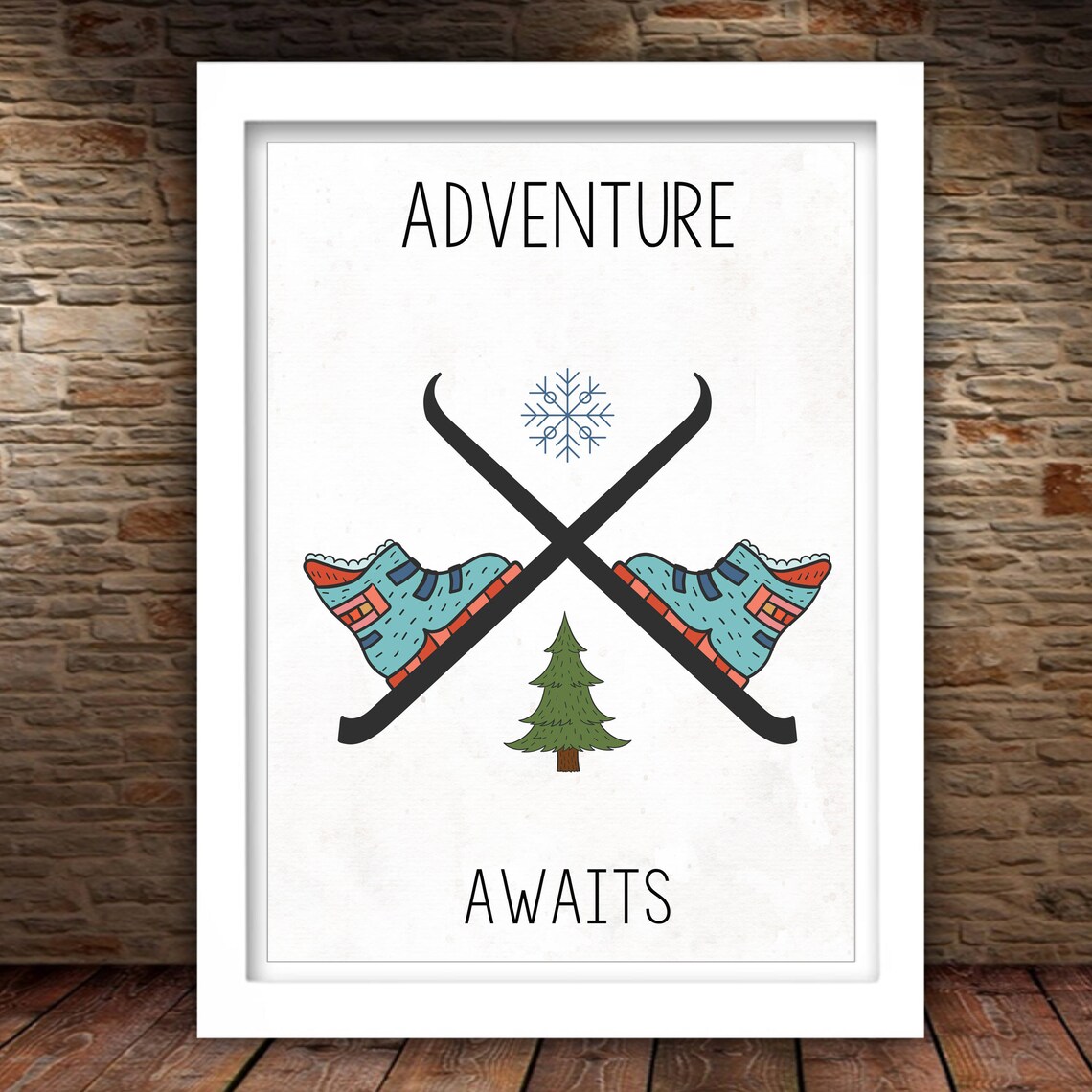 Adventure Awaits Retro Crossed Skis Boots Snowflake Ski Lodge Poster - Image 2
