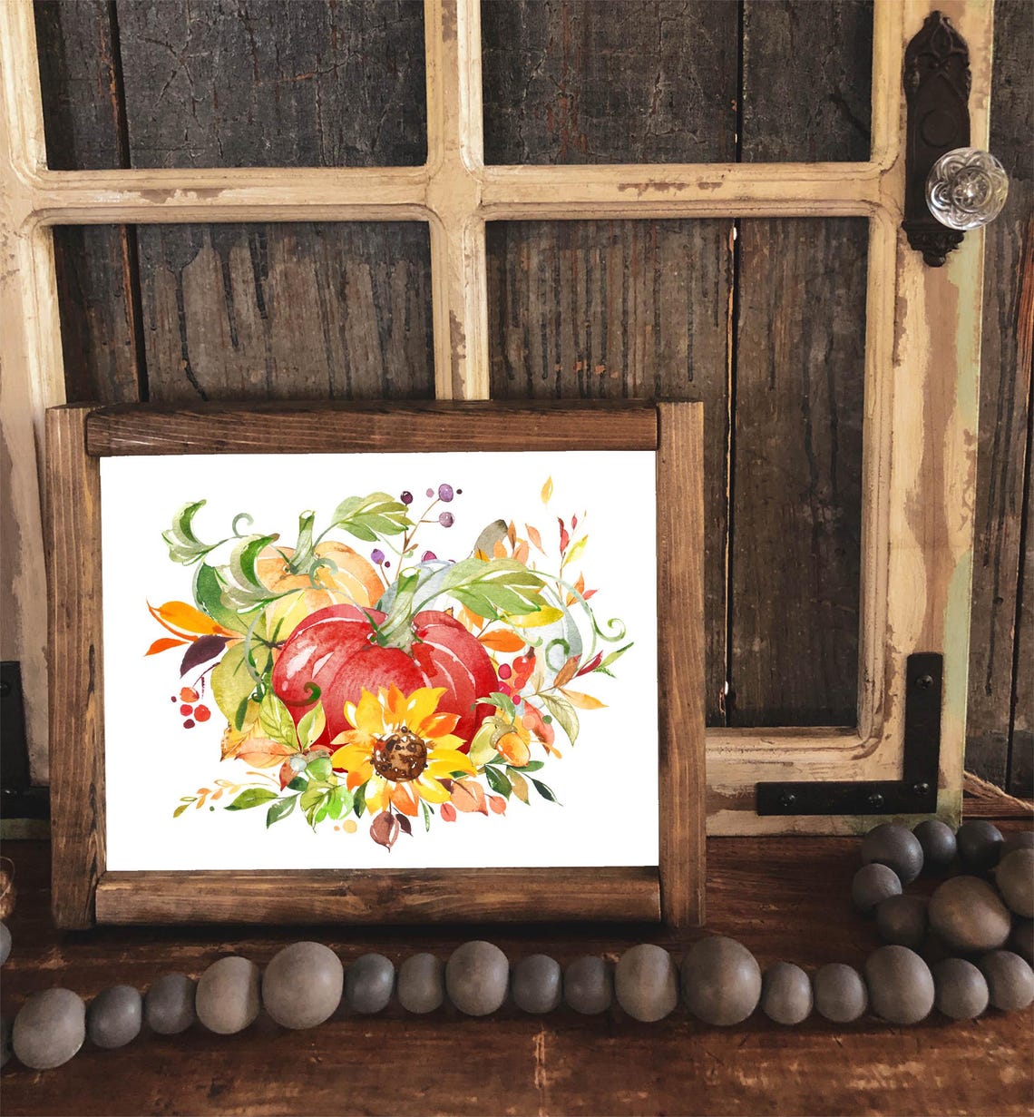 Watercolor Autumn Bouquet Red Pumpkins Sunflower Fall Art Print - Image 3