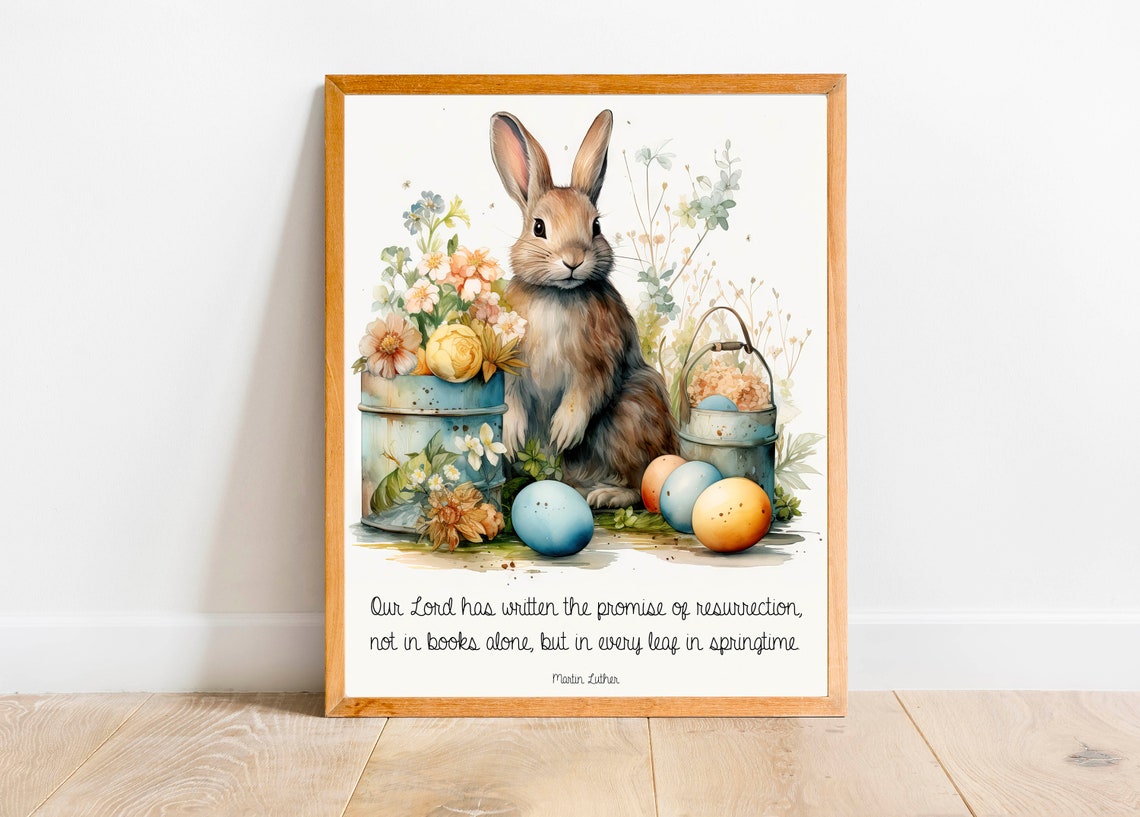 Easter Bunny With Painted Eggs Watercolor Spring Resurrection Poster - Image 4