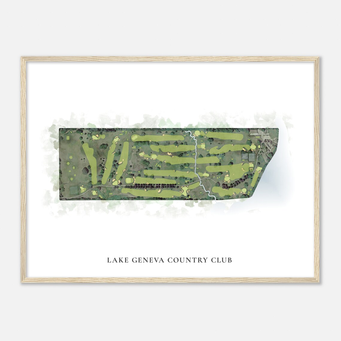 Lake Geneva Country Club Classic Watercolor Aerial Golf Map Poster