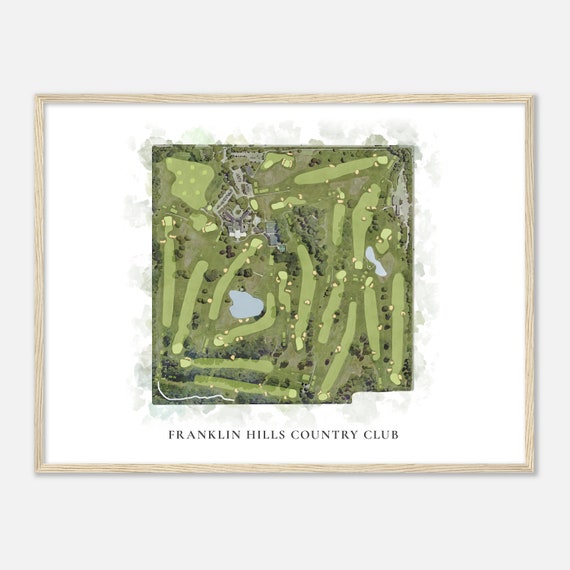 Franklin Hills Country Club Michigan Classic Watercolor Map Golfer Gift Golf Wall Art Golf Poster Print Course Layout