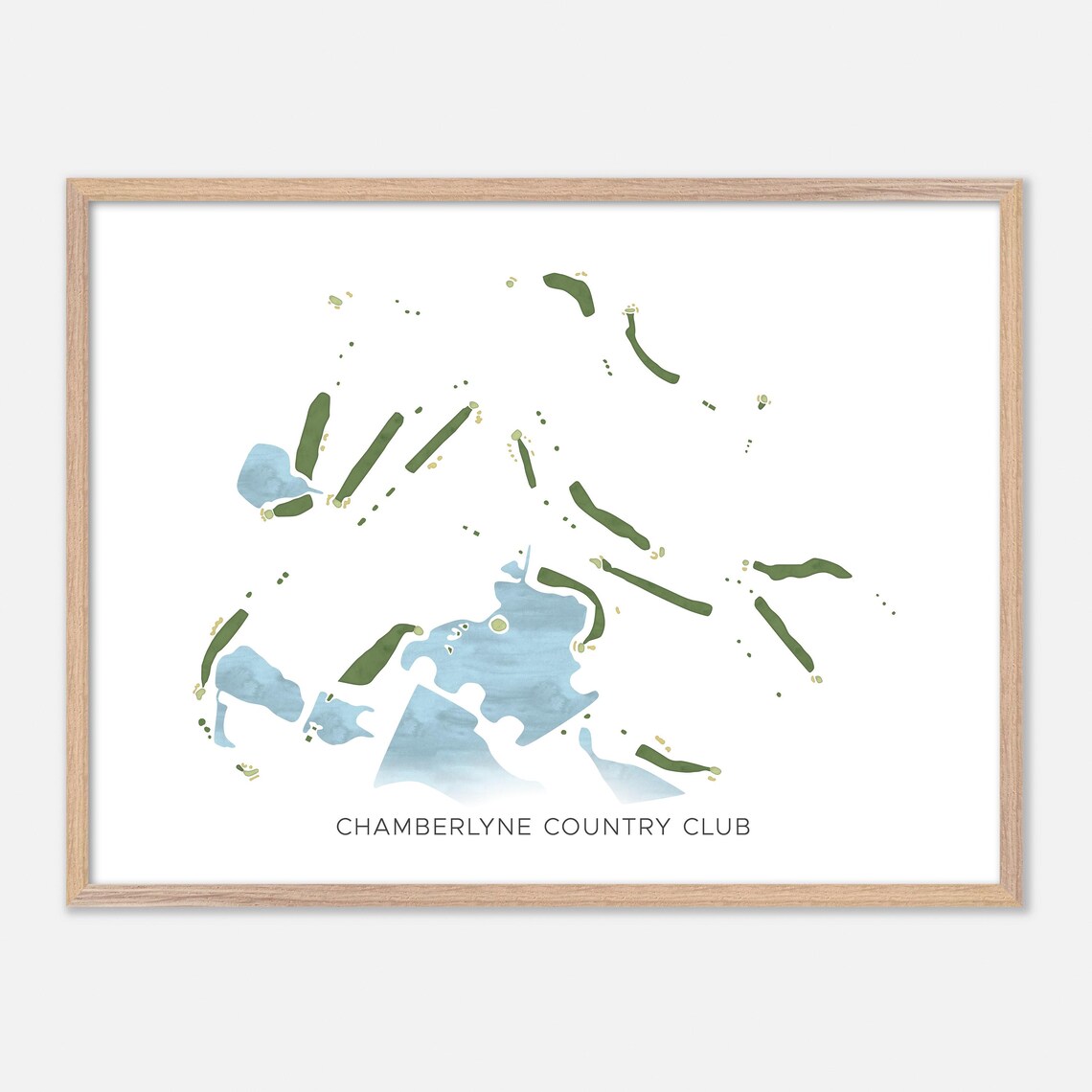 Chamberlyne Country Club Watercolor Course Map Lakeside Layout Poster