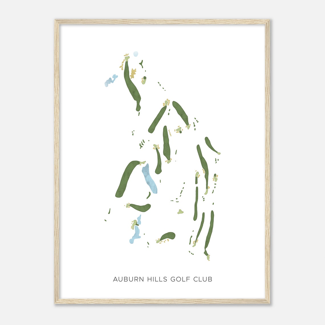 Auburn Hills Golf Club Modern Watercolor Golf Course Map Poster