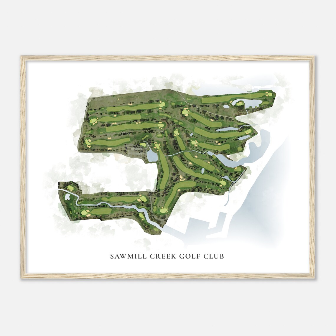 Sawmill Creek Golf Club Classic Watercolor Aerial Course Map Poster - Image 2