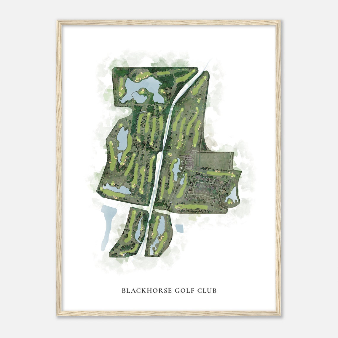 Blackhorse Golf Club Watercolor Course Map Lakes Golfer Art Poster