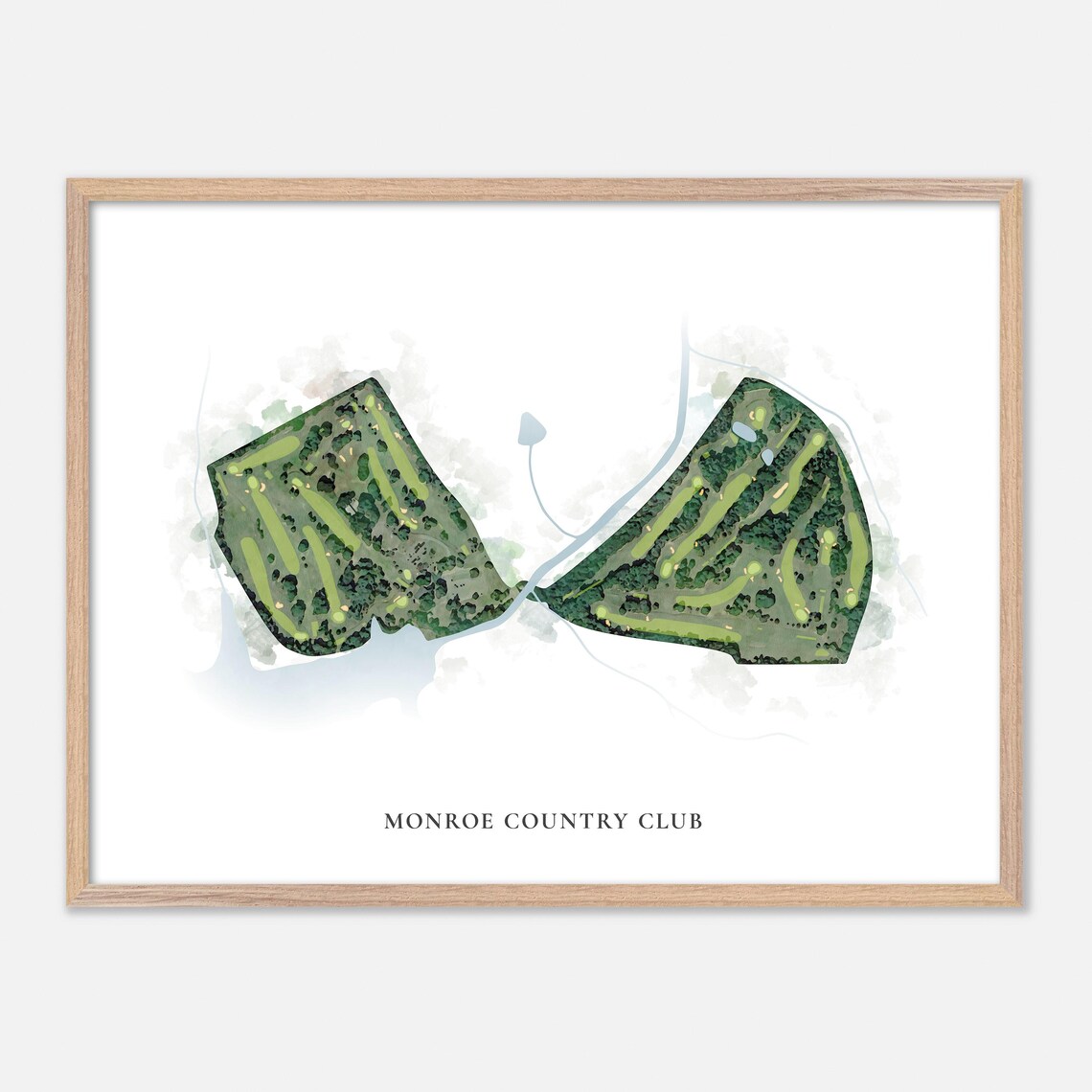 Monroe Country Club Watercolor Aerial Golf Course Map Poster