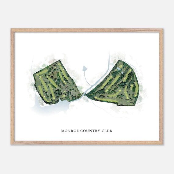 Monroe Country Club Watercolor Aerial Golf Course Map Poster