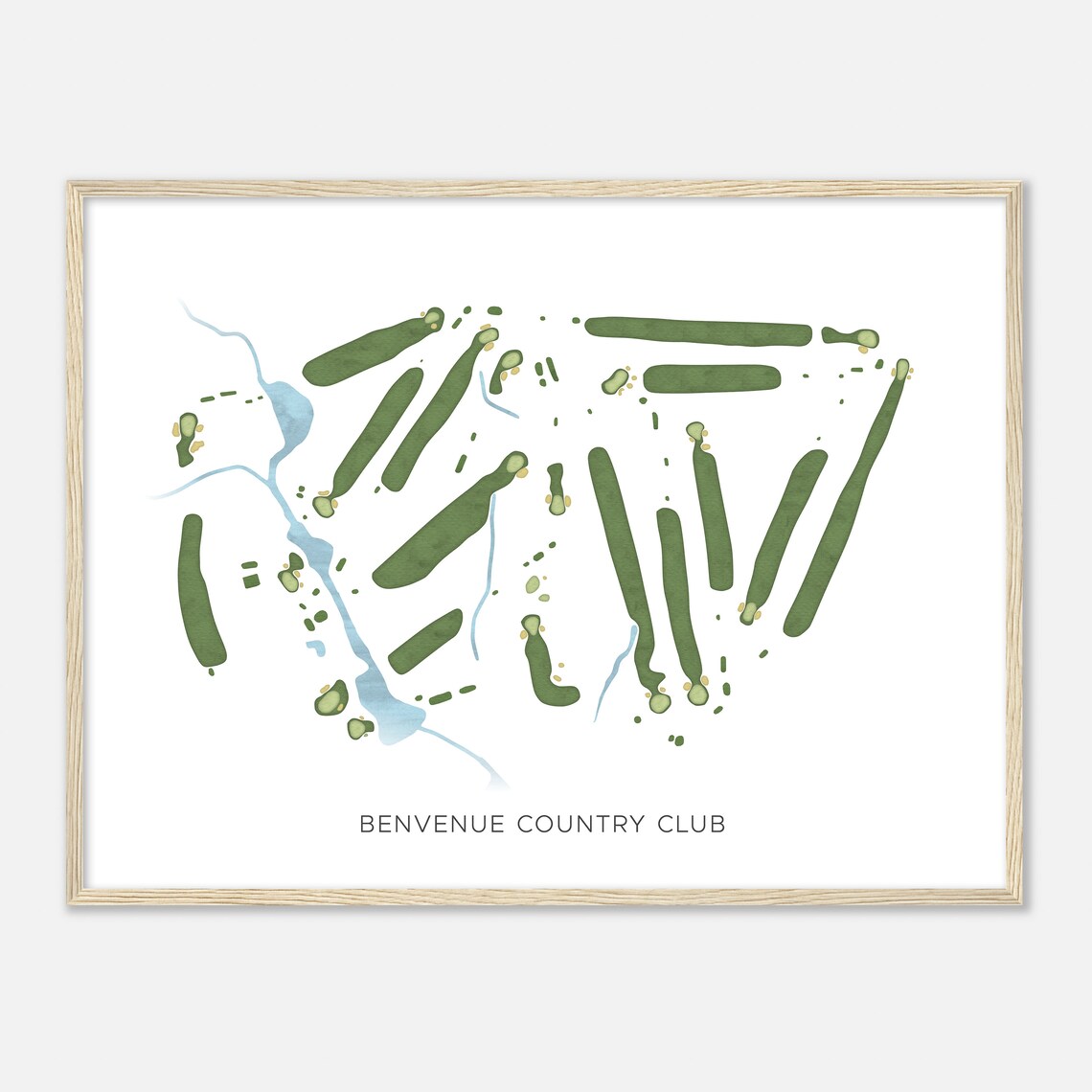 Benvenue Country Club North Carolina Modern Watercolor Map Golf Poster