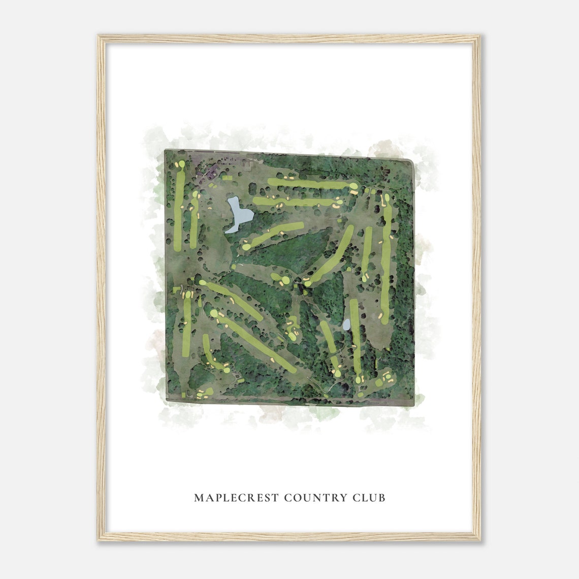 Maplecrest Country Club Classic Watercolor Aerial Golf Map Poster