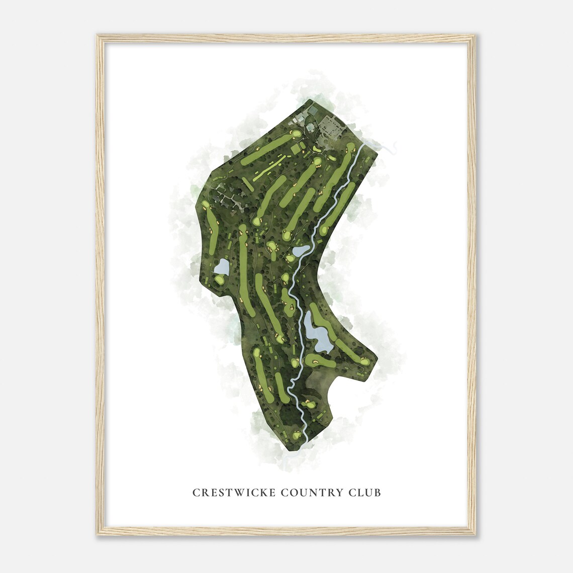 Crestwicke Country Club Illinois Watercolor Aerial Map Poster