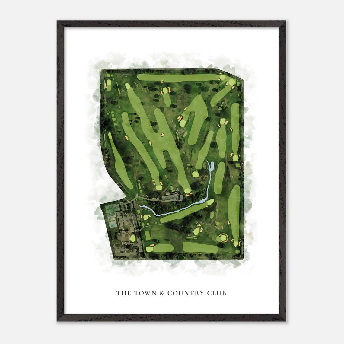 The Town and Country Club Golf Course Watercolor Aerial Map Poster - Image 3