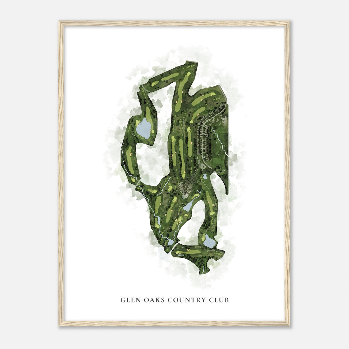 Glen Oaks Country Club Watercolor Golf Course Map Golfer Gift Poster