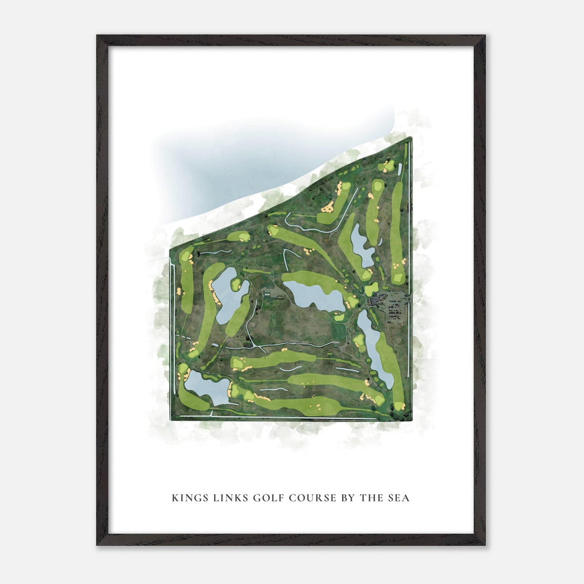 Kings Links Golf Course by the Sea Classic Watercolor Map Poster - Image 2