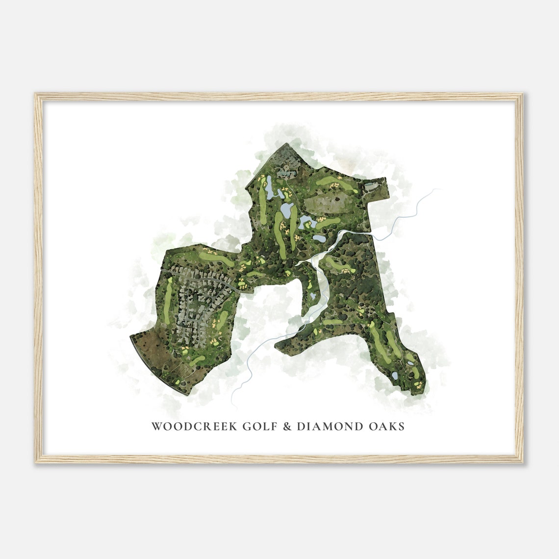 Woodcreek Golf Diamond Oaks Course Satellite Watercolor Map Poster - Image 2
