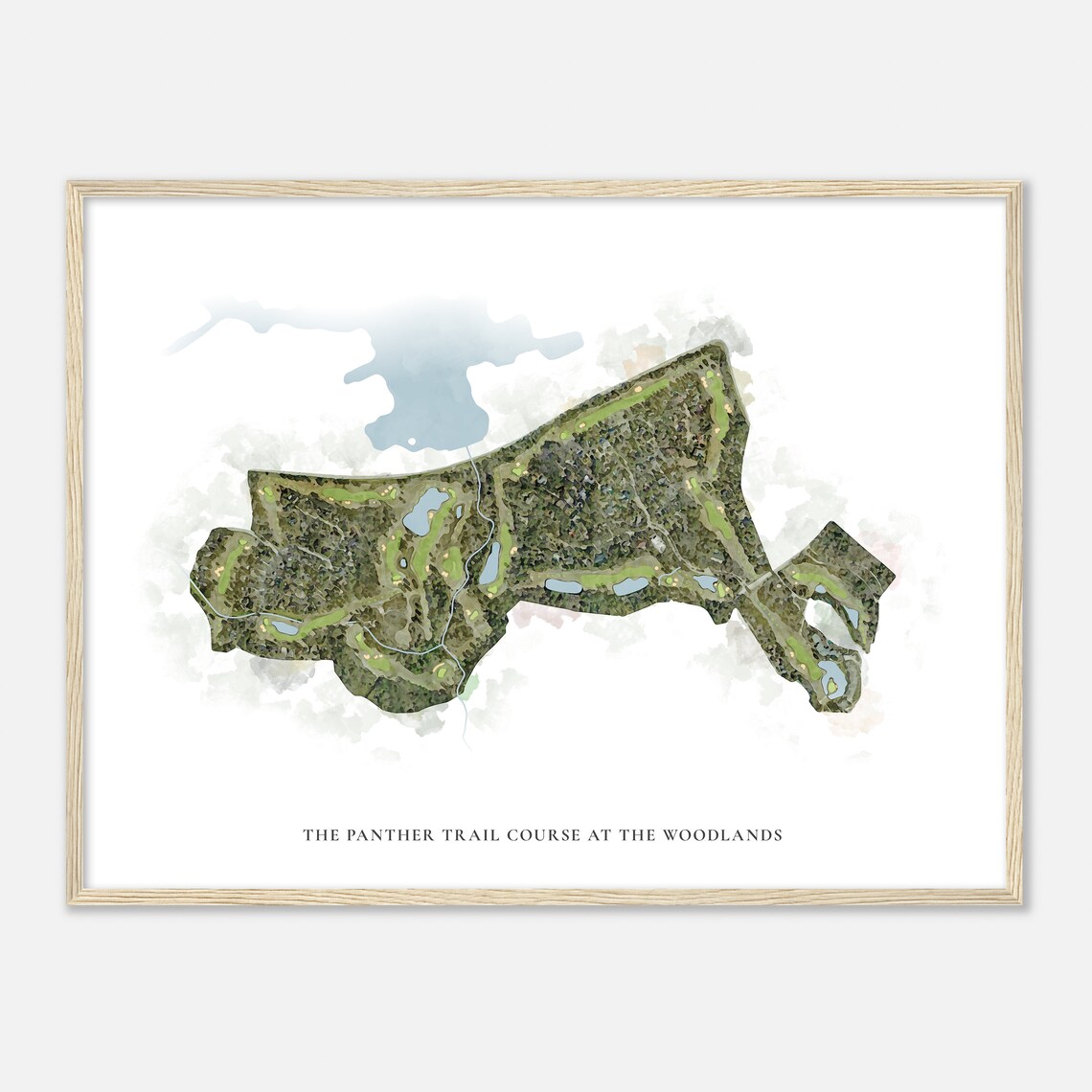 The Panther Trail Course at The Woodlands Elegant Watercolor Aerial Course Map Art Poster - Image 2