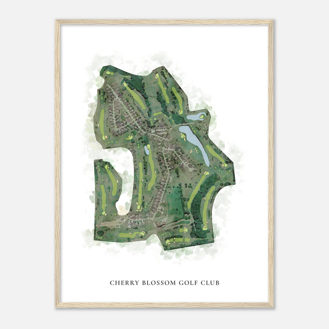 Cherry Blossom Golf Club Watercolor Course Layout Map Art Poster