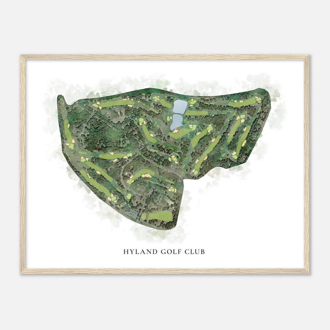 Hyland Golf Club Classic Aerial Watercolor Course Map Poster