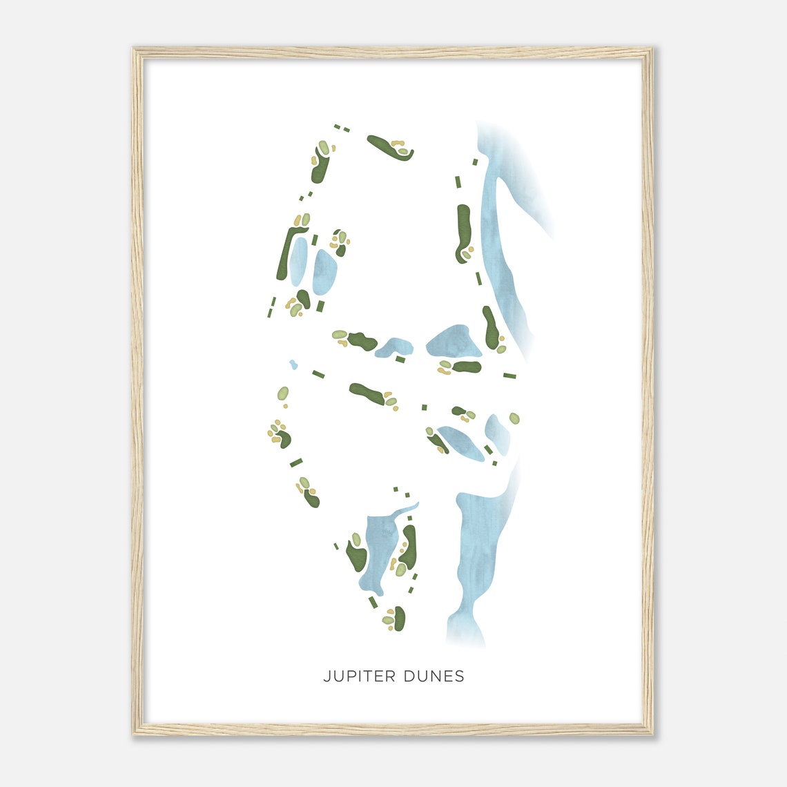 Jupiter Dunes Florida Modern Watercolor Golf Course Map Poster