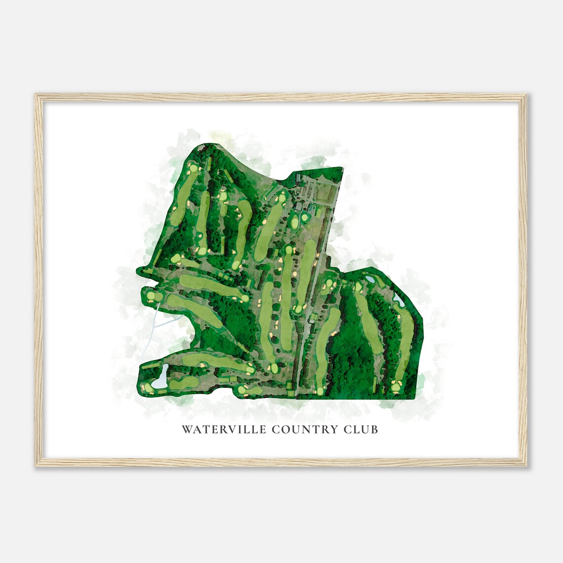 Waterville Country Club Maine Detailed Watercolor Course Map Poster