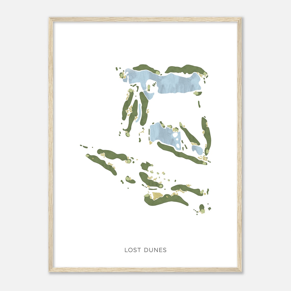 Lost Dunes Modern Minimalist Watercolor Golf Course Map Poster - Image 2