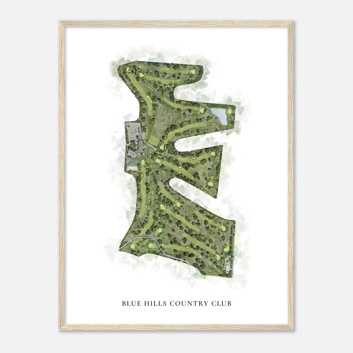 Blue Hills Country Club Classic Watercolor Aerial Course Map Poster