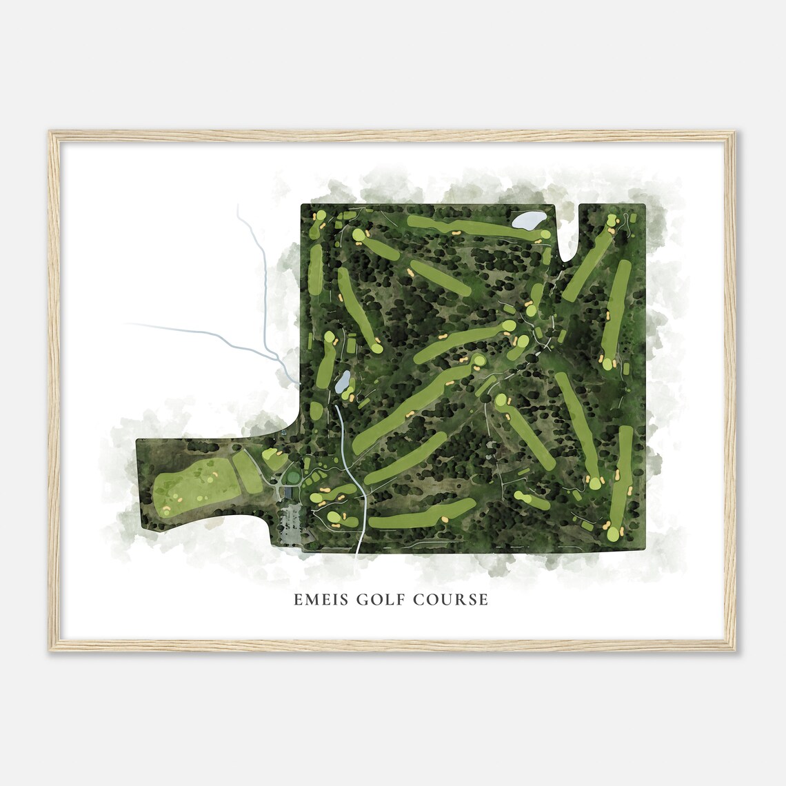 Emeis Golf Course Iowa Classic Aerial Watercolor Golf Map Poster - Image 2