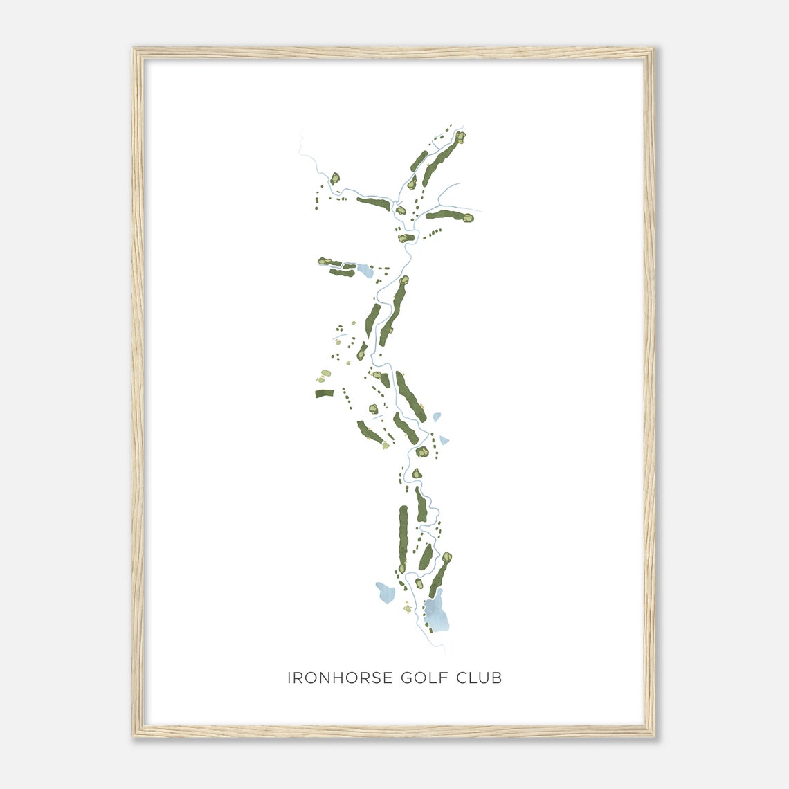 Ironhorse Golf Club Modern Minimalist Watercolor Golf Map Poster