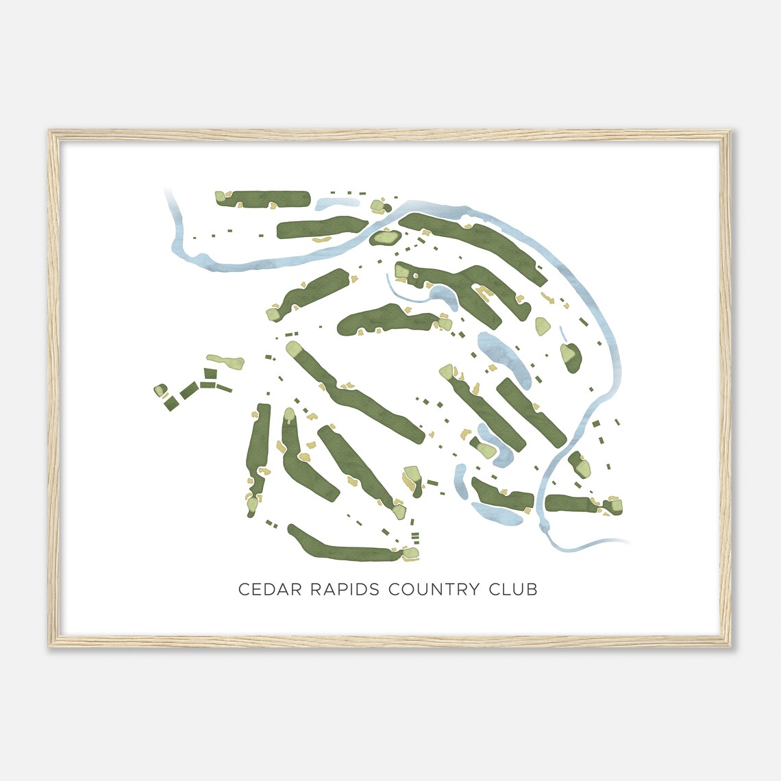 Cedar Rapids Country Club Modern Minimalist Watercolor Map Poster - Image 2