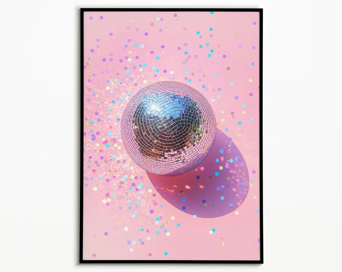 Pink Disco Ball with Confetti Party Celebration Photo Poster Trendy