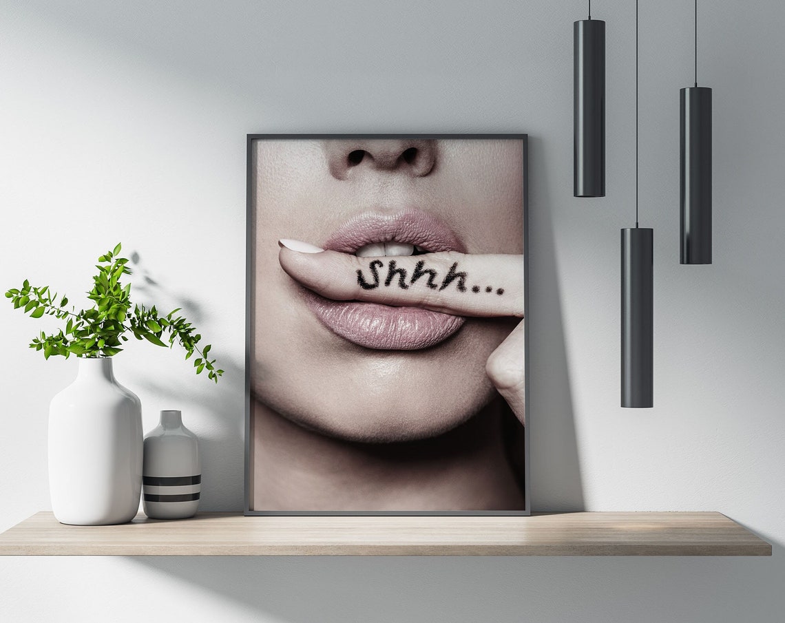 Shhh Quiet Lips with Finger Bold Beauty Photography Art Poster