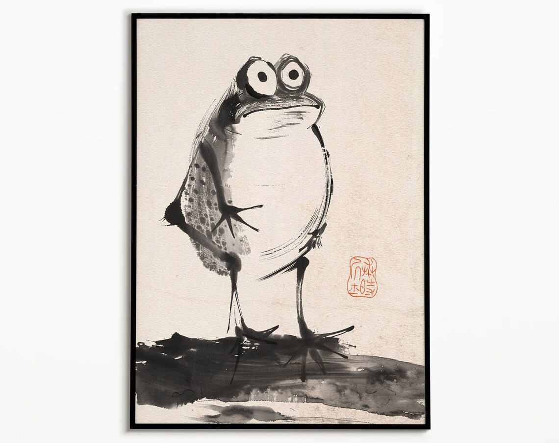 Vintage Frog Woodblock Art Print, Ukiyo-E Style