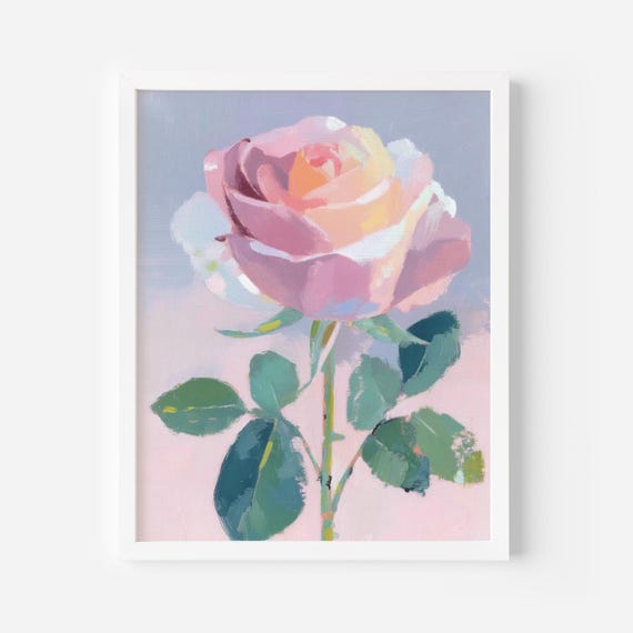 Pastel Rose Wall Art Romantic Botanical Print Pink Flower Feminine Floral Poster For Bedroom Or Gallery