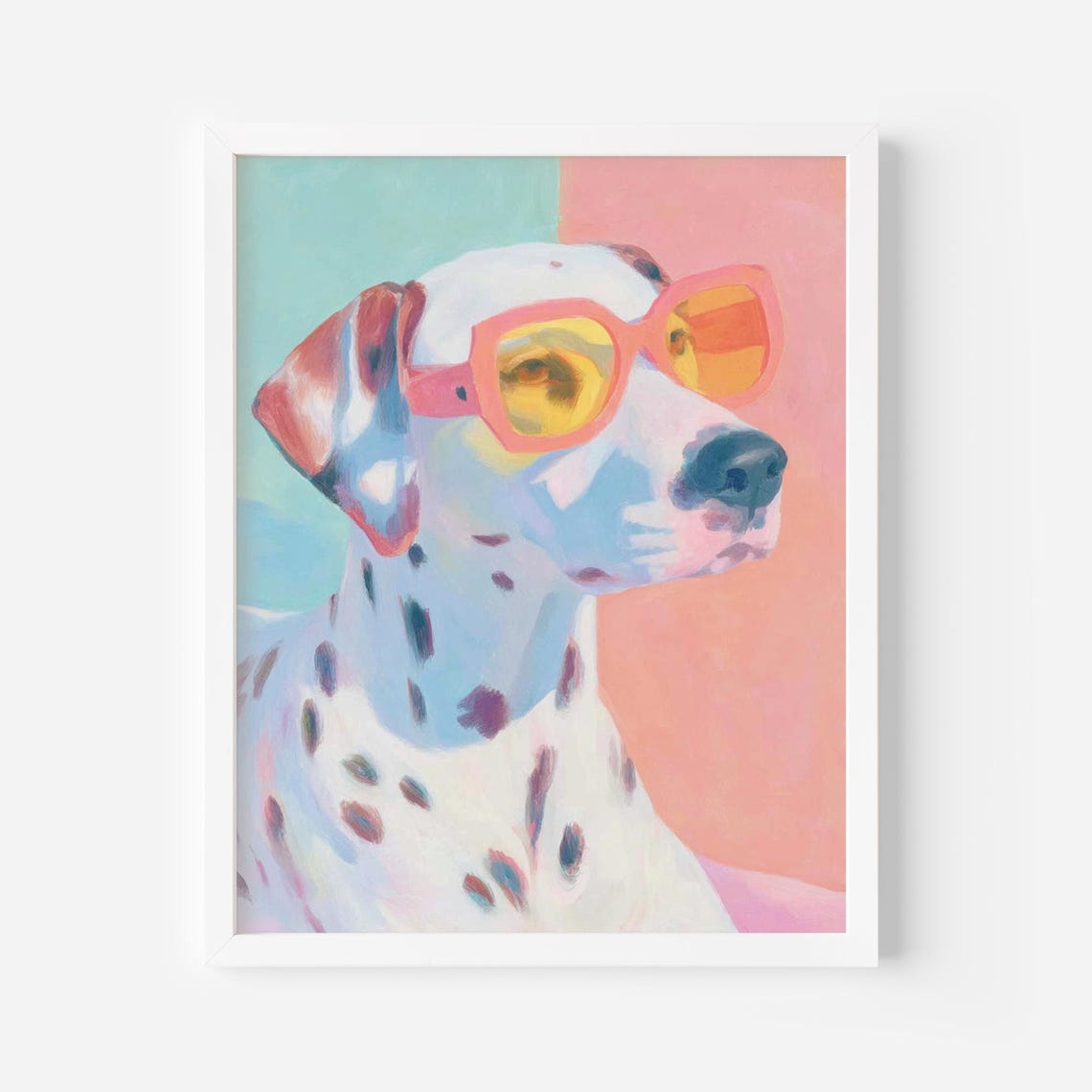 Dalmatian Dog Wearing Pink Sunglasses Pastel Pop Portrait Poster