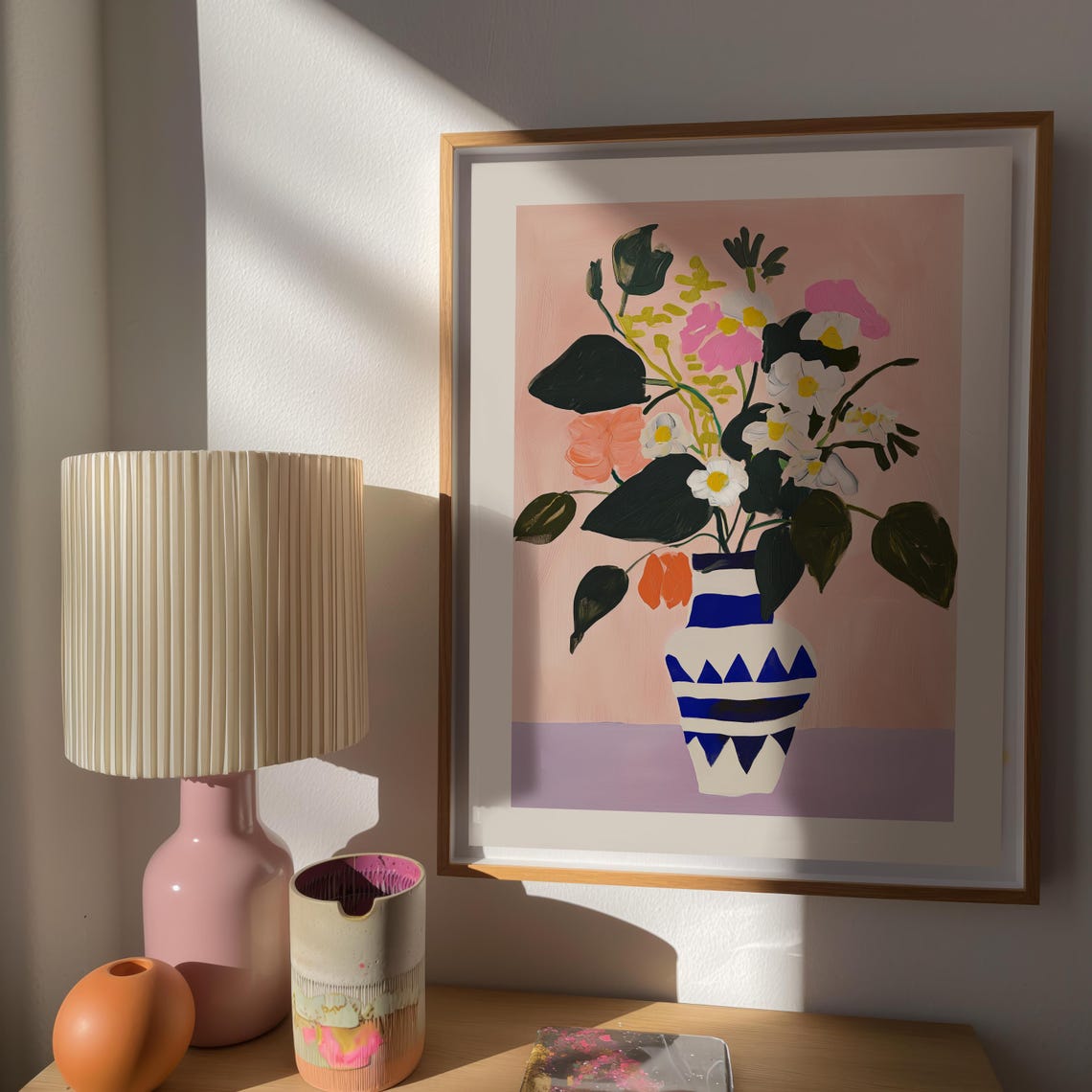 Floral Poster Wall Art Geometric Pattern Vibrant Flowers Modern Art Illustration Bold Colors Contemporary Decor