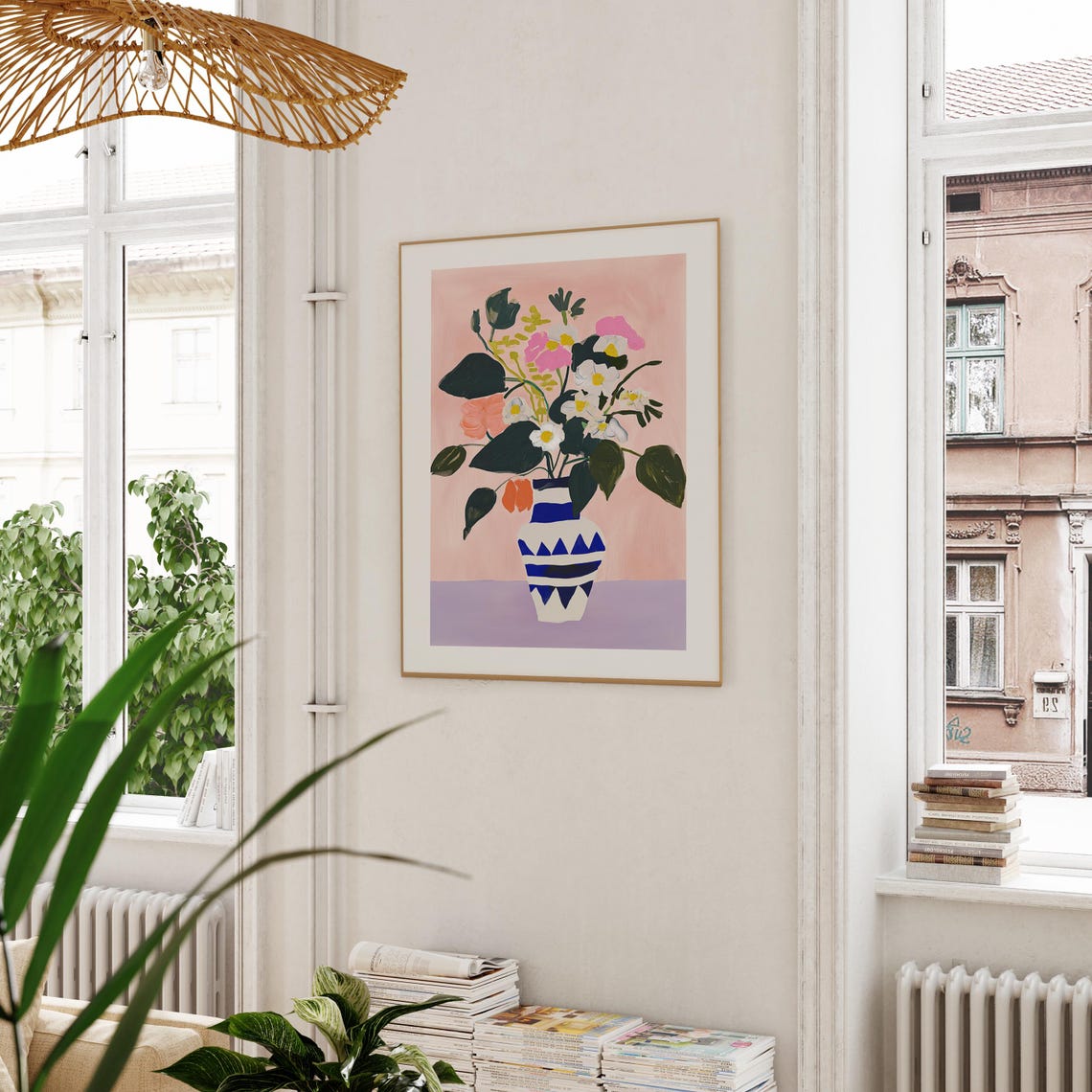Floral Poster Wall Art Geometric Pattern Vibrant Flowers Modern Art Illustration Bold Colors Contemporary Decor - Image 2
