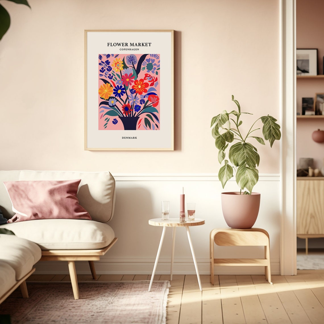Flower Market Print Copenhagen Flower Market Poster Art Abstract Floral Print Pink Flowers Poster Cute Trendy Wall Art - Image 3