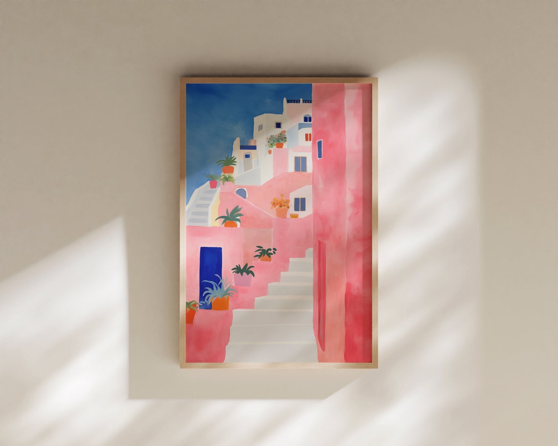 Positano Amalfi Coast Art Print Italy Art Print Travel Gift Travel Poster Watercolor Italian Coast Italian Riviera Pink Travel Art - Image 2