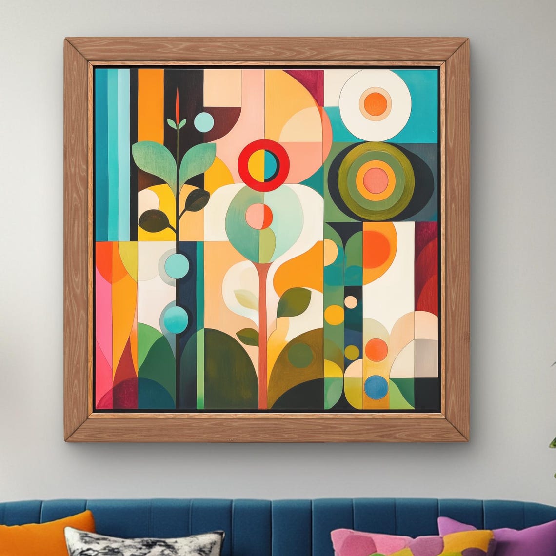 Mid Century Modern Abstract Botanical Geometric Color Art Print