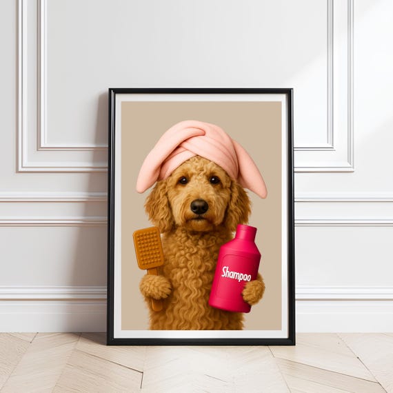 Funny Labradoodle Spa Print Dog Grooming Bathroom Art